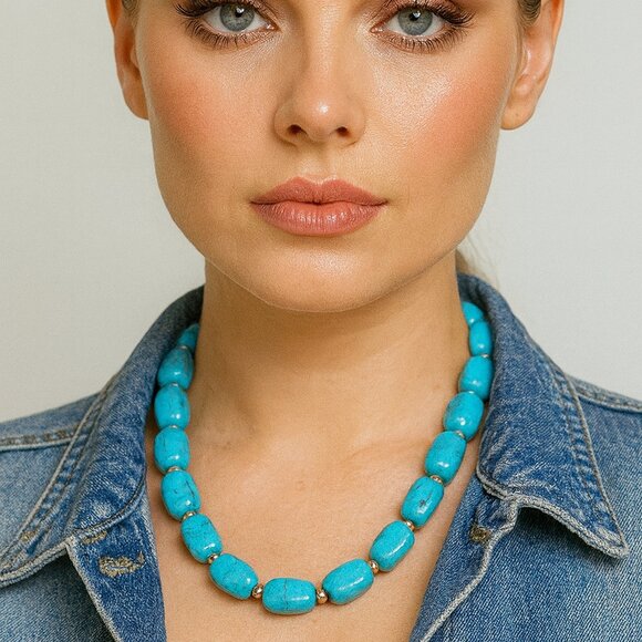 Chico's Turquoise Color Gemstone Necklace - Picture 1 of 4